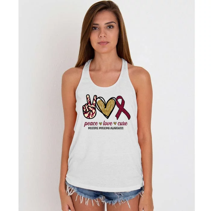 Peace Love Cure Multiple Myeloma Awareness Women's Knotted Racerback Tank