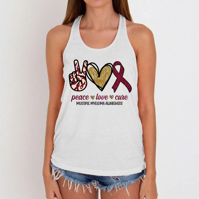 Peace Love Cure Multiple Myeloma Awareness Women's Knotted Racerback Tank