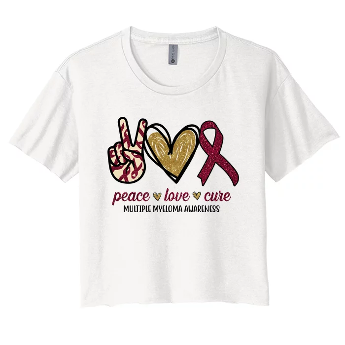 Peace Love Cure Multiple Myeloma Awareness Women's Crop Top Tee