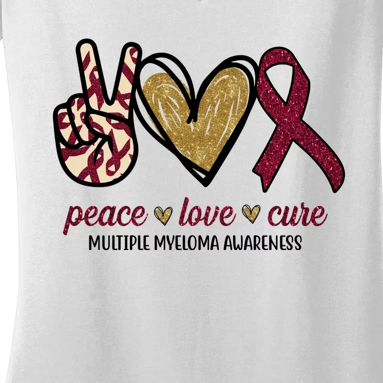 Peace Love Cure Multiple Myeloma Awareness Women's V-Neck T-Shirt