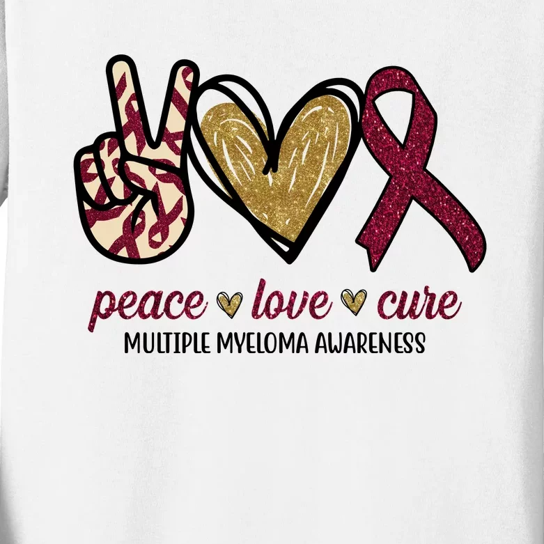 Peace Love Cure Multiple Myeloma Awareness Kids Long Sleeve Shirt