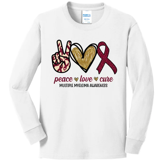 Peace Love Cure Multiple Myeloma Awareness Kids Long Sleeve Shirt