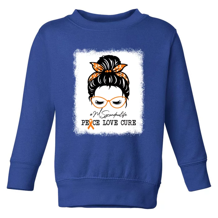 Peace Love Cure Grandma Messy Bun Multiple Sclerosis Funny Gift Toddler Sweatshirt