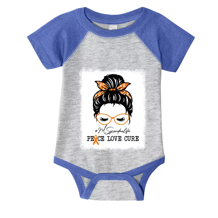 Peace Love Cure Grandma Messy Bun Multiple Sclerosis Funny Gift Infant Baby Jersey Bodysuit