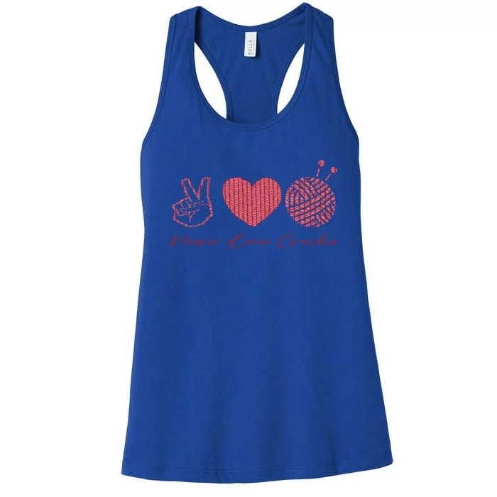 Peace Love Crochet Funny Crocheting Cool Crochet Cool Gift Women's Racerback Tank