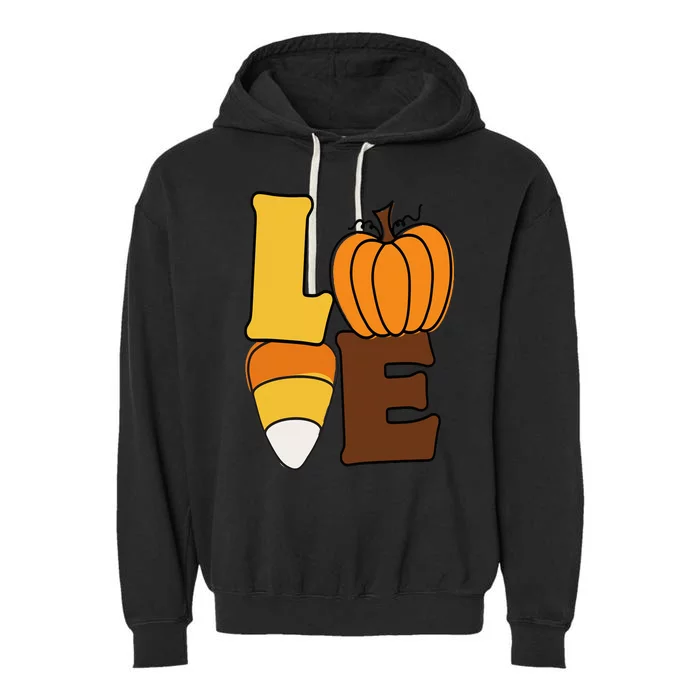 Pumpkin Love Candy Corn Fall Y'All Hello Fall Love Fall Garment-Dyed Fleece Hoodie