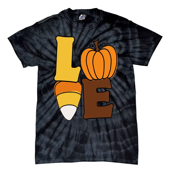 Pumpkin Love Candy Corn Fall Y'All Hello Fall Love Fall Tie-Dye T-Shirt