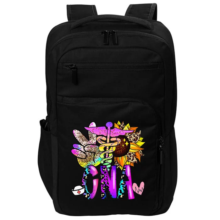 Peace Love CNA Nurse Certified Nursing Assistant Leopard Impact Tech Backpack