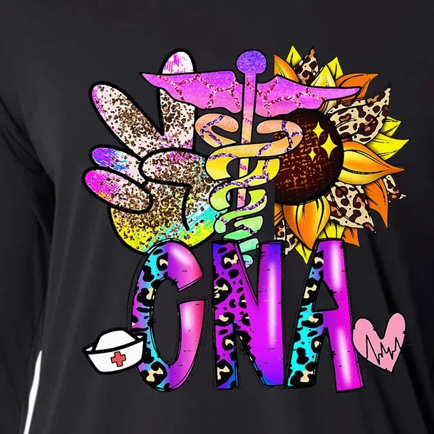 Peace Love CNA Nurse Certified Nursing Assistant Leopard Cooling Performance Long Sleeve Crew