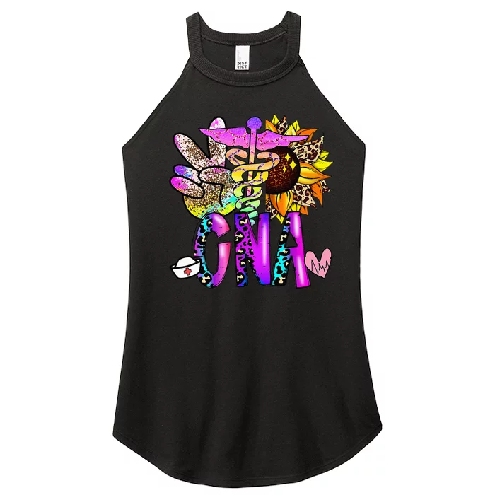 Peace Love CNA Nurse Certified Nursing Assistant Leopard Women’s Perfect Tri Rocker Tank