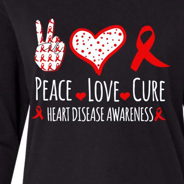 Peace Love Cure Heart Disease Awareness Red Heart Ribbon Cool Gift Womens Cotton Relaxed Long Sleeve T-Shirt