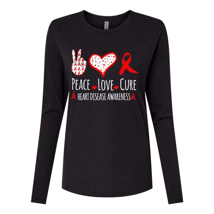 Peace Love Cure Heart Disease Awareness Red Heart Ribbon Cool Gift Womens Cotton Relaxed Long Sleeve T-Shirt