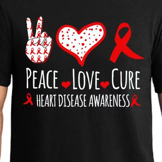 Peace Love Cure Heart Disease Awareness Red Heart Ribbon Cool Gift Pajama Set