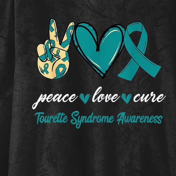 Peace Love Cure Tourette Syndrome Teal Ribbon Awareness Hooded Wearable Blanket