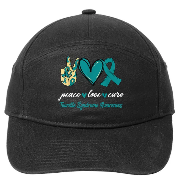 Peace Love Cure Tourette Syndrome Teal Ribbon Awareness 7-Panel Snapback Hat