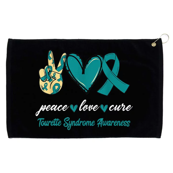 Peace Love Cure Tourette Syndrome Teal Ribbon Awareness Grommeted Golf Towel