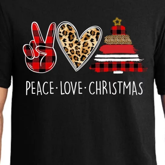 Peace Love Christmas Leopard Buffalo Red Plaid Xmas Funny Gift Pajama Set