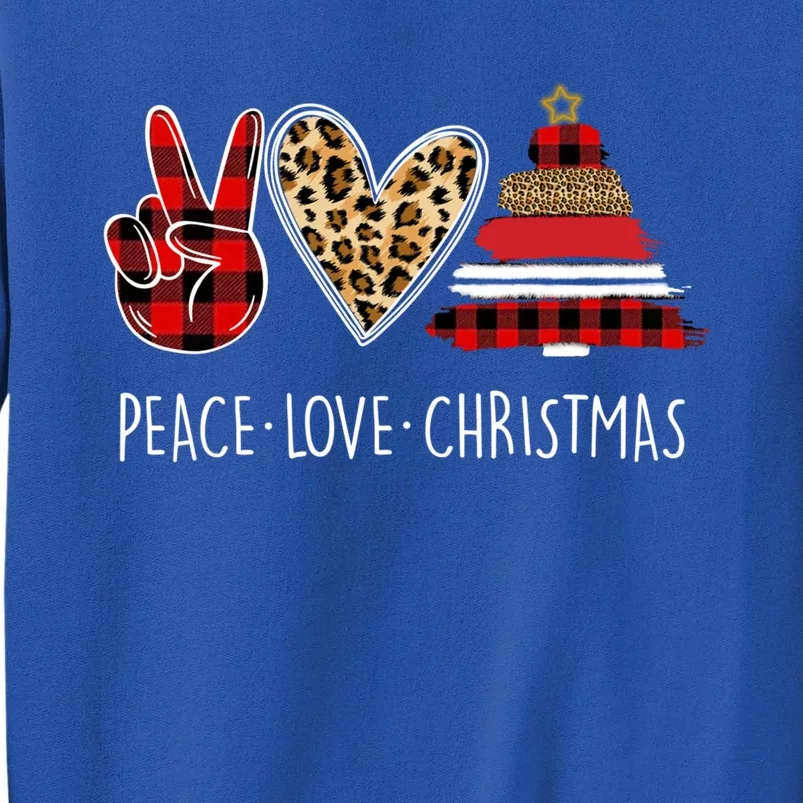 Peace Love Christmas Leopard Buffalo Red Plaid Xmas Funny Gift Sweatshirt