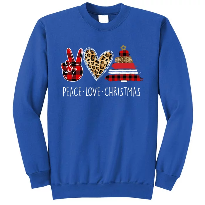 Peace Love Christmas Leopard Buffalo Red Plaid Xmas Funny Gift Sweatshirt