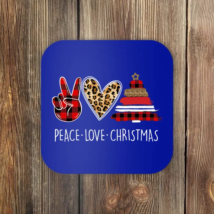 Peace Love Christmas Leopard Buffalo Red Plaid Xmas Funny Gift Coaster