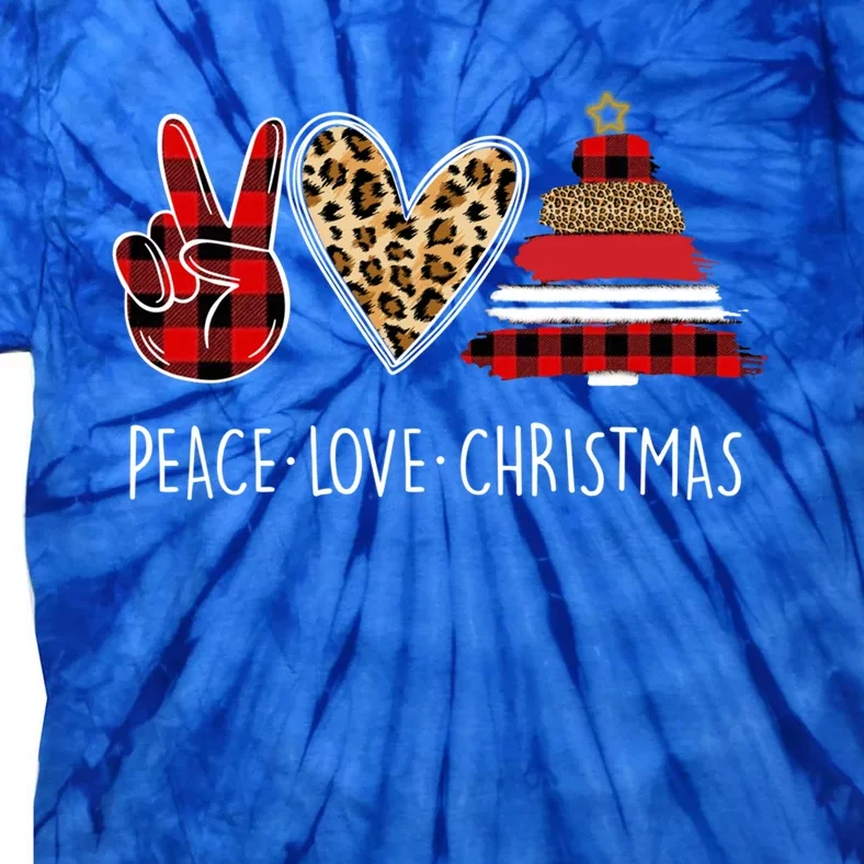 Peace Love Christmas Leopard Buffalo Red Plaid Xmas Funny Gift Tie-Dye T-Shirt