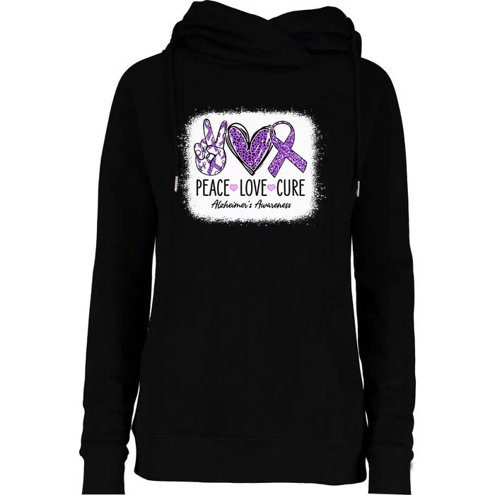 Peace Love Cure We Wear Purple For AlzheimerS Awareness Womens Funnel Neck Pullover Hood