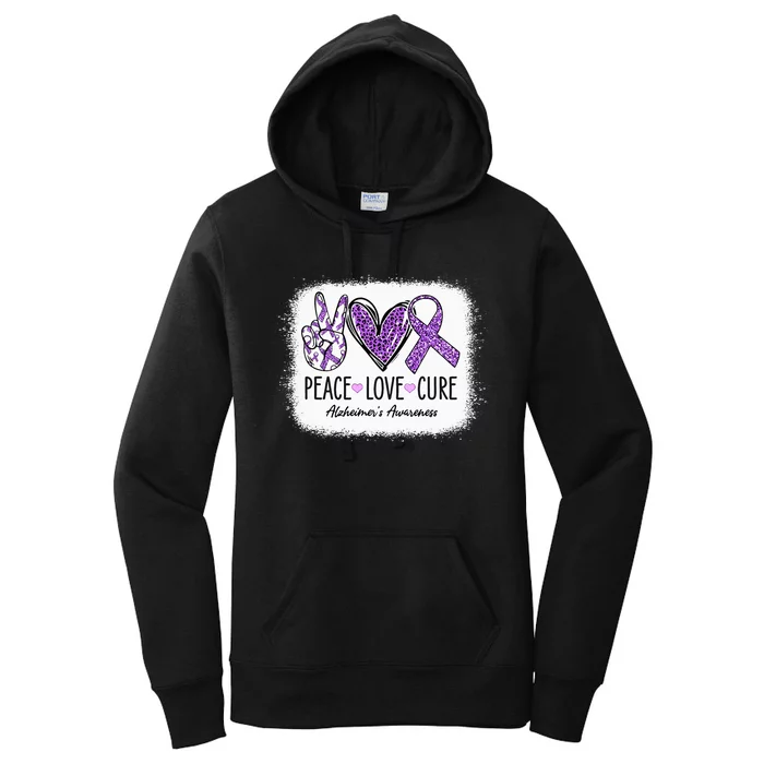 Peace Love Cure We Wear Purple For AlzheimerS Awareness Women's Pullover Hoodie