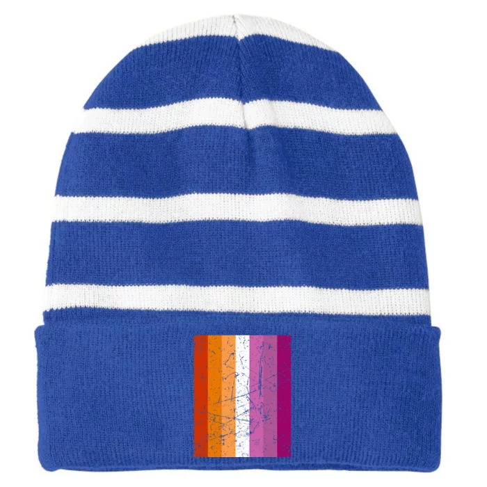 Proud Lesbian Community Colourful Pride Flag Lgbt Gift Striped Beanie with Solid Band