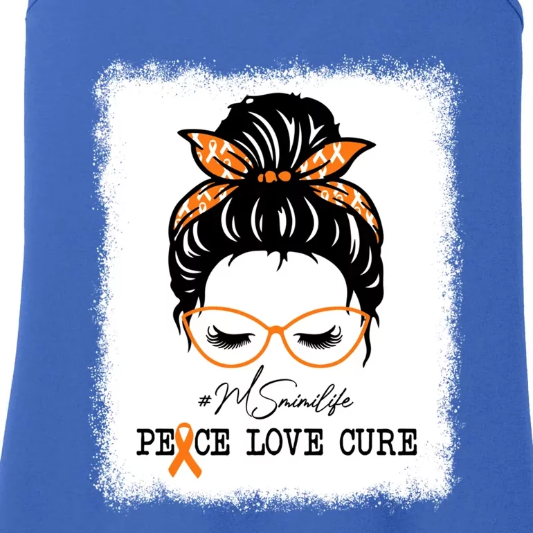 Peace Love Cure Mimi Messy Bun Multiple Sclerosis Meaningful Gift Ladies Essential Tank