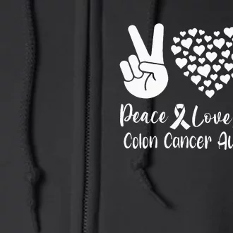 Peace Love Cure Colon Cancer Awareness Warriors & Supporters Full Zip Hoodie