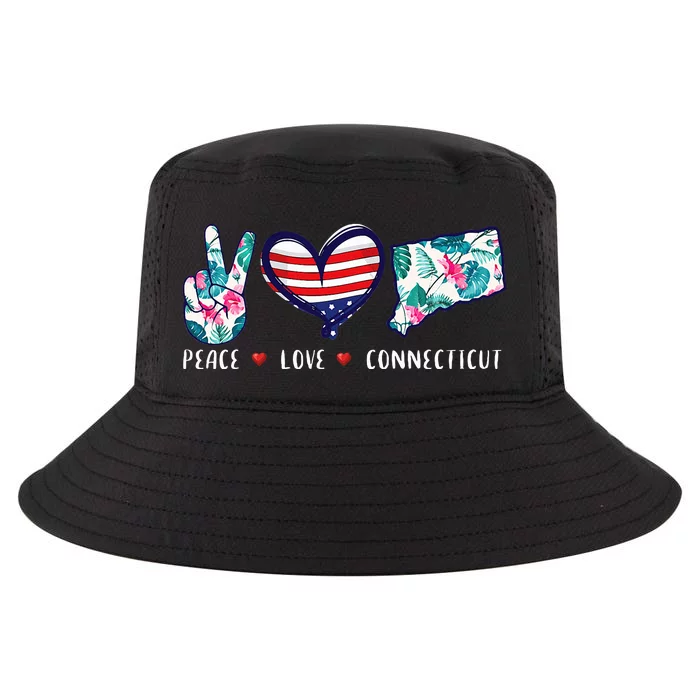 Peace Love Connecticut Flag Souvenirs Cool Comfort Performance Bucket Hat