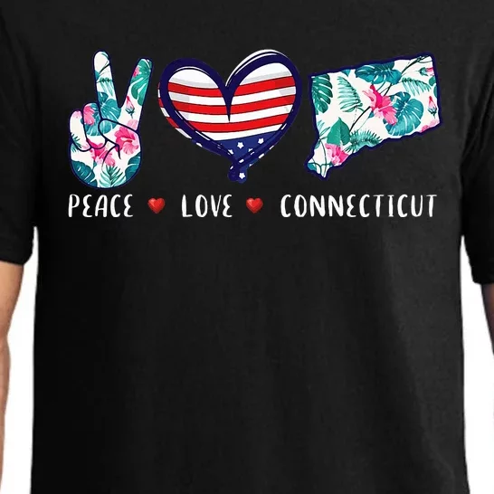 Peace Love Connecticut Flag Souvenirs Pajama Set