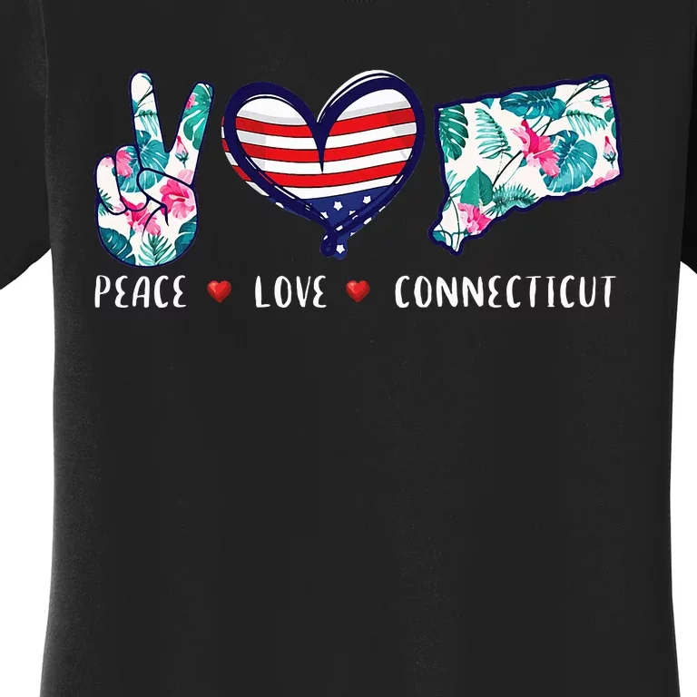 Peace Love Connecticut Flag Souvenirs Women's T-Shirt