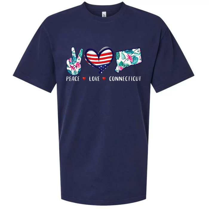 Peace Love Connecticut Flag Souvenirs Sueded Cloud Jersey T-Shirt