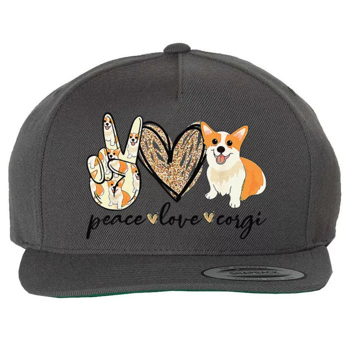 Peace Love Corgi Cute Dog Mom MotherS Day Gift Corgi Lover Wool Snapback Cap