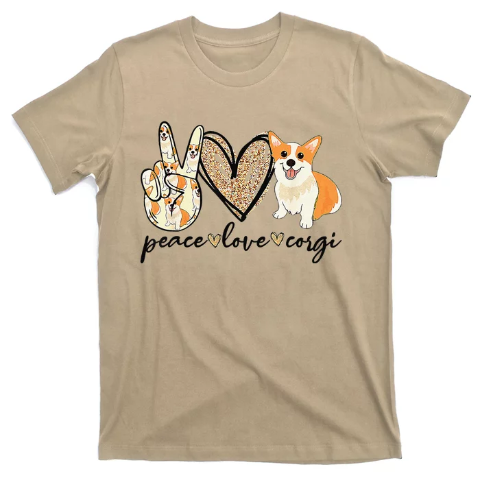 Peace Love Corgi Cute Dog Mom MotherS Day Gift Corgi Lover T-Shirt