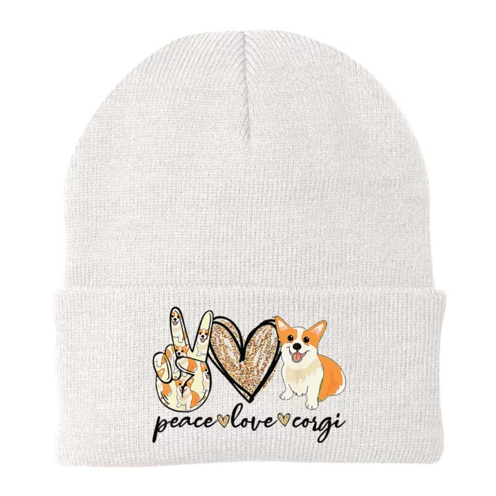 Peace Love Corgi Cute Dog Mom MotherS Day Gift Corgi Lover Knit Cap Winter Beanie