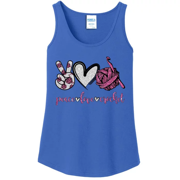 Peace Love Crochet Funny Crocheting Lover Gift Meaningful Gift Ladies Essential Tank