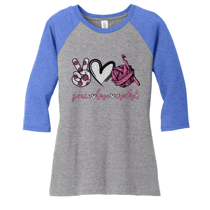 Peace Love Crochet Funny Crocheting Lover Gift Meaningful Gift Women's Tri-Blend 3/4-Sleeve Raglan Shirt