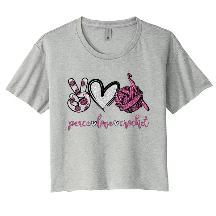 Peace Love Crochet Funny Crocheting Lover Gift Meaningful Gift Women's Crop Top Tee