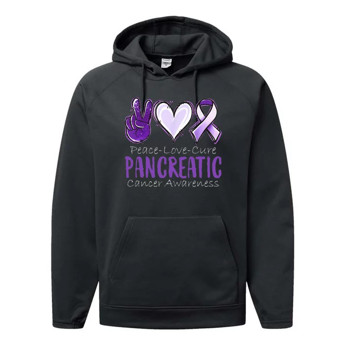 Peace Love Cure Pancreatic Cancer Awareness Performance Fleece Hoodie