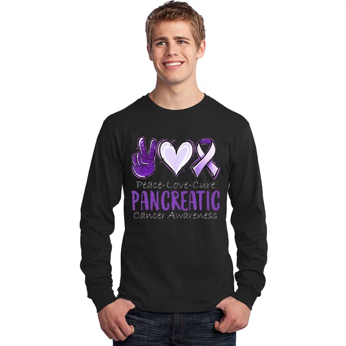 Peace Love Cure Pancreatic Cancer Awareness Long Sleeve Shirt