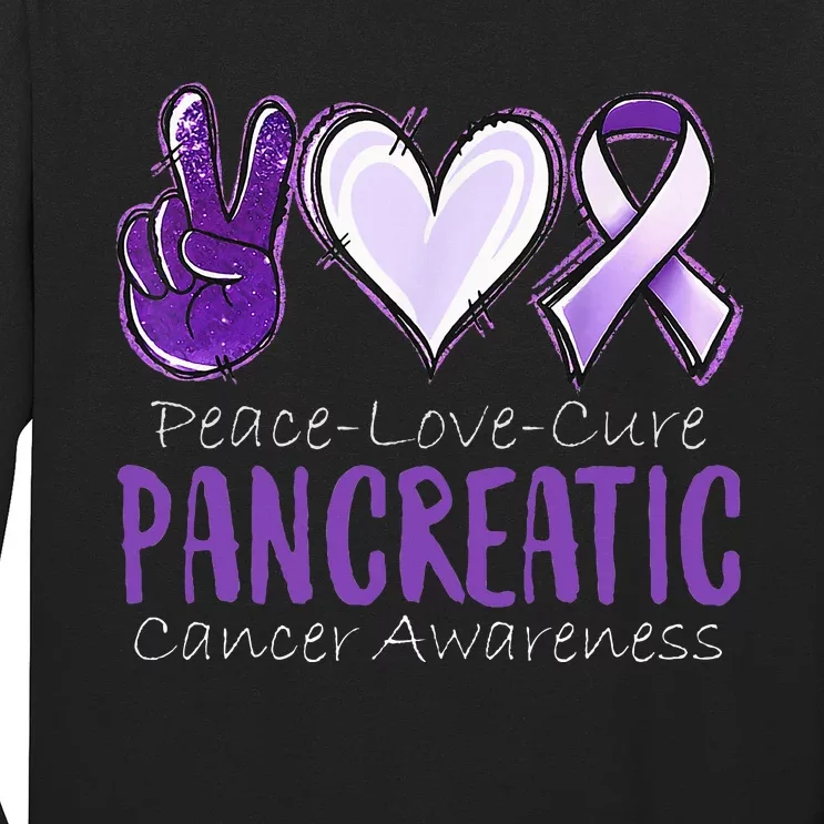 Peace Love Cure Pancreatic Cancer Awareness Long Sleeve Shirt