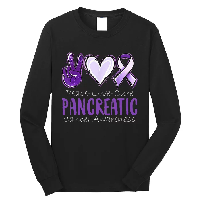 Peace Love Cure Pancreatic Cancer Awareness Long Sleeve Shirt