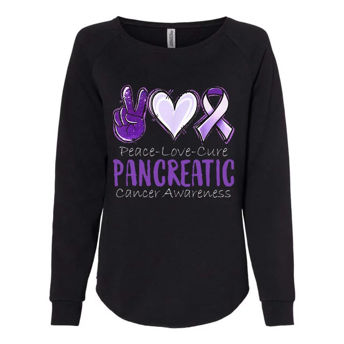 Peace Love Cure Pancreatic Cancer Awareness Womens California Wash Sweatshirt