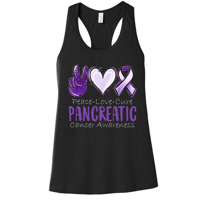 Peace Love Cure Pancreatic Cancer Awareness Women's Racerback Tank