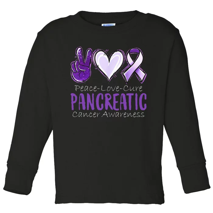 Peace Love Cure Pancreatic Cancer Awareness Toddler Long Sleeve Shirt