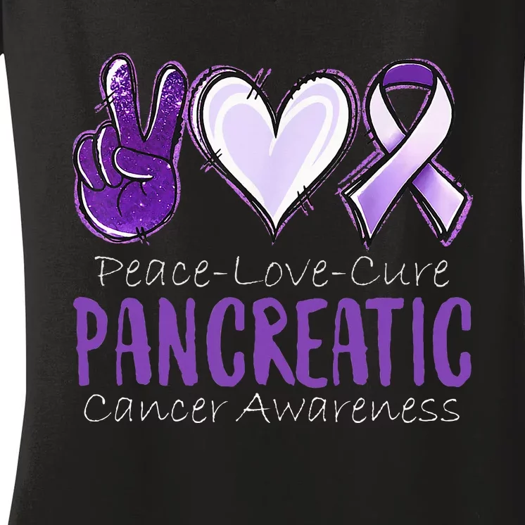 Peace Love Cure Pancreatic Cancer Awareness Women's V-Neck T-Shirt