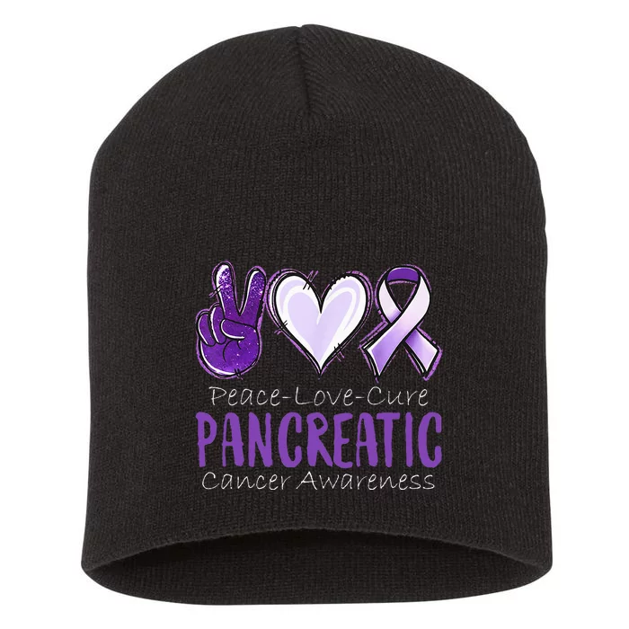 Peace Love Cure Pancreatic Cancer Awareness Short Acrylic Beanie