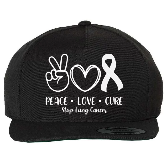 Peace Love Cure Long Cancer Awareness Wool Snapback Cap